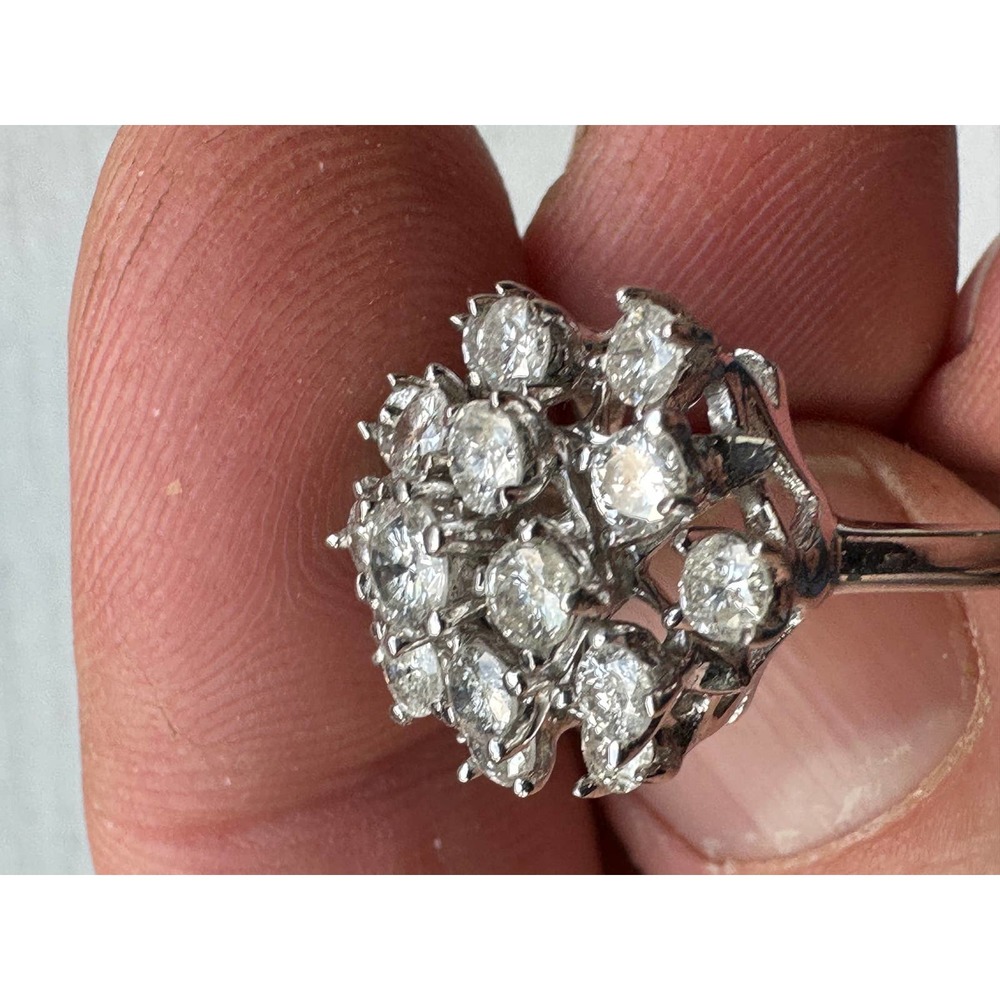Vintage diamond and 14k white gold cocktail ring - Picture 7 of 11